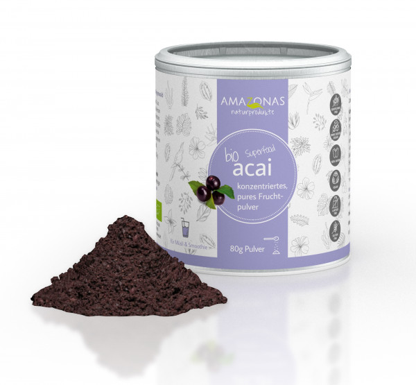 BIO Acai Fruchtpulver aus Brasilien, 100% pur, der natürliche Zellschutz, 80g