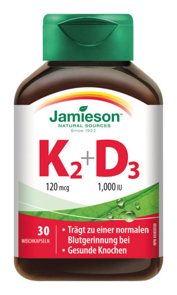 Jamieson Vitamin K2 & D3 120 µg/1000 IU 30 Kps.