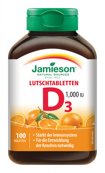 Jamieson Chewable Vitamin D3 1000 IU Tangy Orange 100 Tbl.