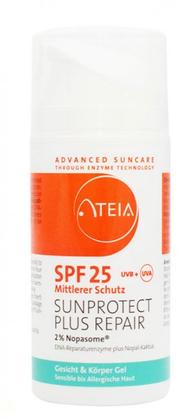 ATEIA® SPF 25 SUNPROTECT PLUS REPAIR, 2% Nopasome® – Gesicht & Körper Gel, für Sensible bis Allergische Haut