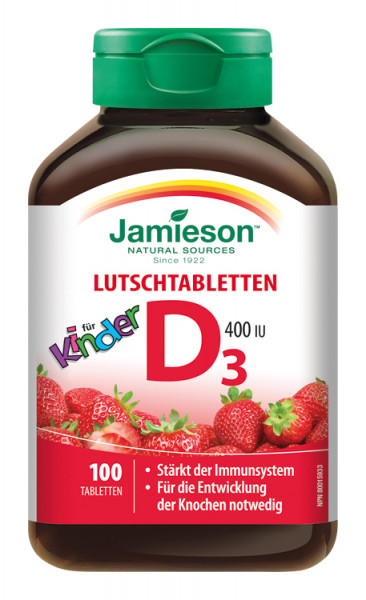 Jamieson Kids Chewable Vitamin D3 400 IU - Natural Strawberry 100 Tbl.